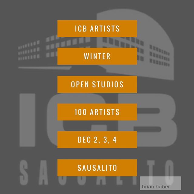 Don't miss this huge event: ICB’s 48th Annual Winter Open Studios @icb_winter_open_studios 100 Artists Under One Roof in Sausalito CA One of the highlight events at the ICB (Industrial Center Building) every year is the Artists’ Winter Open Studios. This is a fascinating opportunity to wander in and out of the studios where more than 100 painters, sculptors, fabric artists, jewelers, photographers, multimedia producers, and more, create their work. There is no better place to discover exceptional and unique works of art than at the studios where they are created — at the ICB in Sausalito! Opening Evening Reception: Friday December 6-8pm – Art, Music and Libations Studios will be open from 11am – 6pm on the following days: Open Daily: Friday, December 2nd, Saturday, December 3rd and Sunday, December 4th Free admission. Free parking. Wheelchair accessible. Elevator. ICB 480 Gate 5 Road Sausalito Ca 9465 icb-artists.com