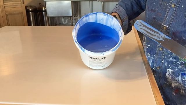 In the studio: Day five of pouring gallons of paint on every available flat surface! More gallons of are blue are on today's to do list. 4 to 5 days to dry and I'll have enough materials to get started on next painting . . .