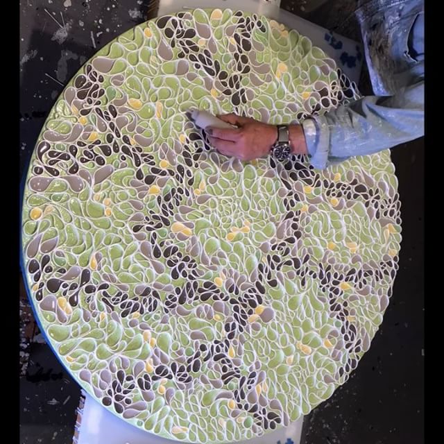 In the studio: Time lapse with spring colors! Spring has sprung in this quick video of a 47" round textured piece with six different color fills being applied. This is a new palette for the braided series. Adding the color acrylic paint fills is always my favorite part of the process. This is a custom piece commissioned for a medical building in Norcal. . . .