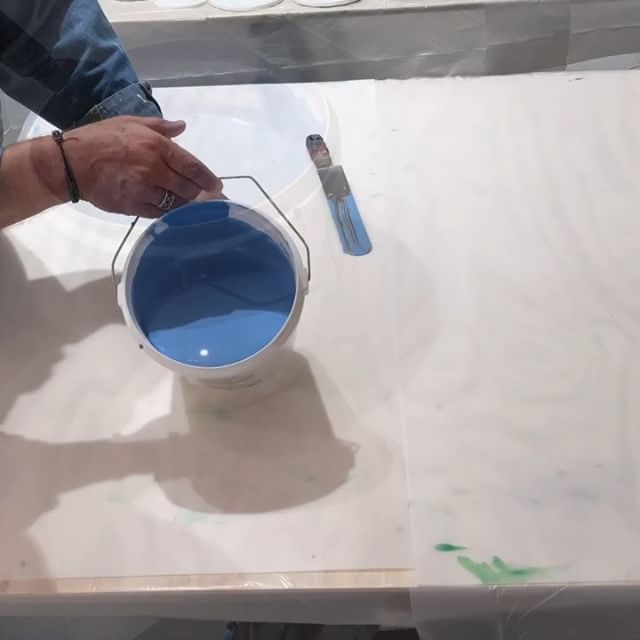 In the studio: Timelapse video of lots of blue paint. Yea! This is the final color of 8 for this round of paint pours and paint skin production. Still a few more multi layer pours to go to complete all materials needed for this color palette. Stay tuned for more adventures in the studio. . . .