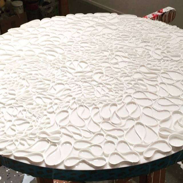 In the studio: quick vid shot of new piece. Sealer coat is done now 3 days to dry before adding color fills. At this point looks a bit boring until the color brings piece to life.