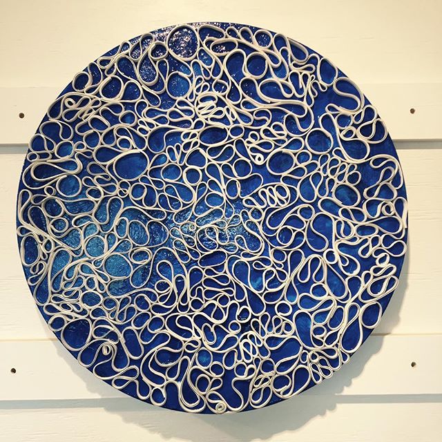 New piece for Circle Back series 23" round on panel. What should I name this piece? All in all a good day in the studio getting ready for next show.