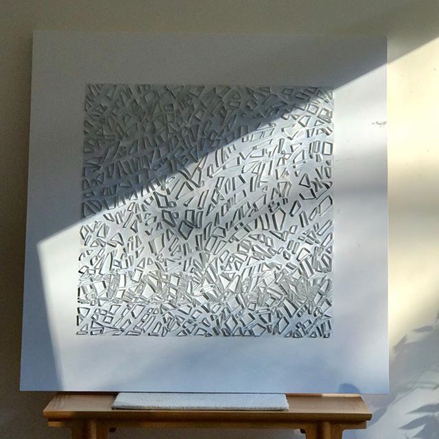 Painting “Jag Left” out on approval at a collectors home here in Marin. The winter sun low in the sky is creating the perfect every changing shadow. “Shard series” pieces work well and are designed to be in these direct sun exposures. Happy art filled Saturday wishes from Sausalito. . . . . . . . rsale
