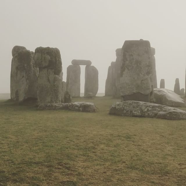 Stonehenge shrouded in the morning fog. A day of touring in the U.K. Day off to recharge the batteries.