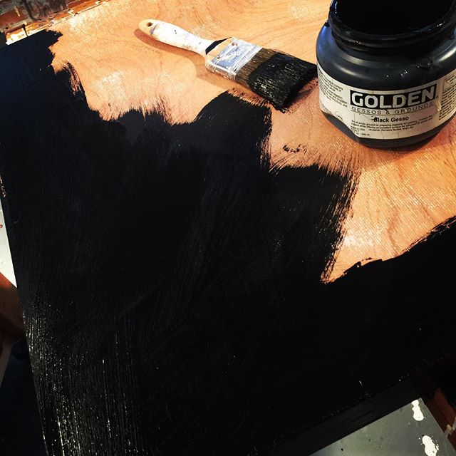 Brian Huber Abstract Artist » Today in the studio: back to black. 2 coats  of black gesso, sand and then a few coats of black gloss acrylic makes for  a great base.