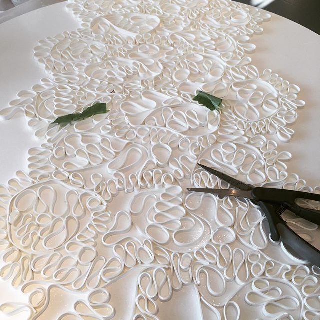 Today in the studio: laying down a pattern on new 33" round piece. Getting ready for 3 upcoming shows and open studios.