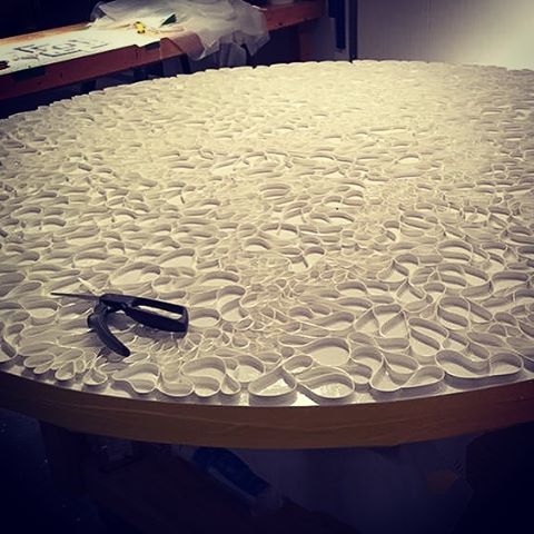 Today in the studio: lots and lots of clear fill to be added to this giant 6' round beast of a painting. Have squeeze bottles at the ready .