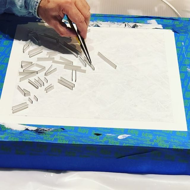 In the studio: Time lapse of another small sample piece being created for an art consultant in SoCal.  Having these small sample texture pieces on hand is a big help in explaining my process and materials to prospective clients and collectors. This is the prep on a Shard Series sample size. Stay tuned for more art in progress vids. .
.
.
.
.
.
. .