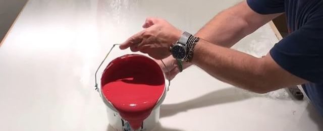 In the studio: Timelapse video of lots of rich red and some pink too. Paint pour and paint skin production is in full gear. Two more colors to go to the end of this round of pouring gallons of @goldenpaints gels and paint on every available flat surface. Stay tuned…. . . . .