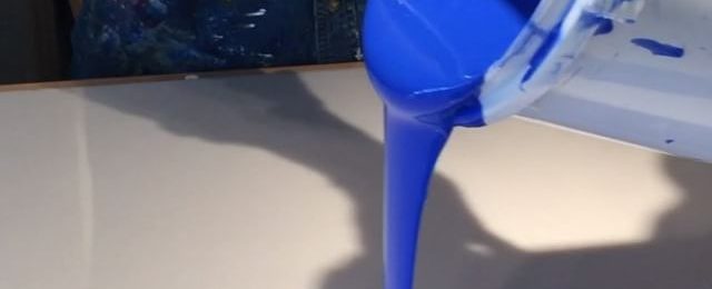 Today in the studio: Video of pouring of 2 gallons of ultramarine and anthraquinone blue gel. This pour will be used as acrylic skins for