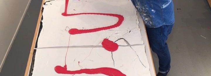 Back in the studio and playing with red. Time lapse video of pouring of a gallon of luscious red acr