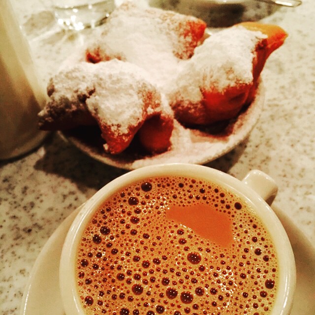 Cafe au lait and beignets all the food groups in one tasty treat