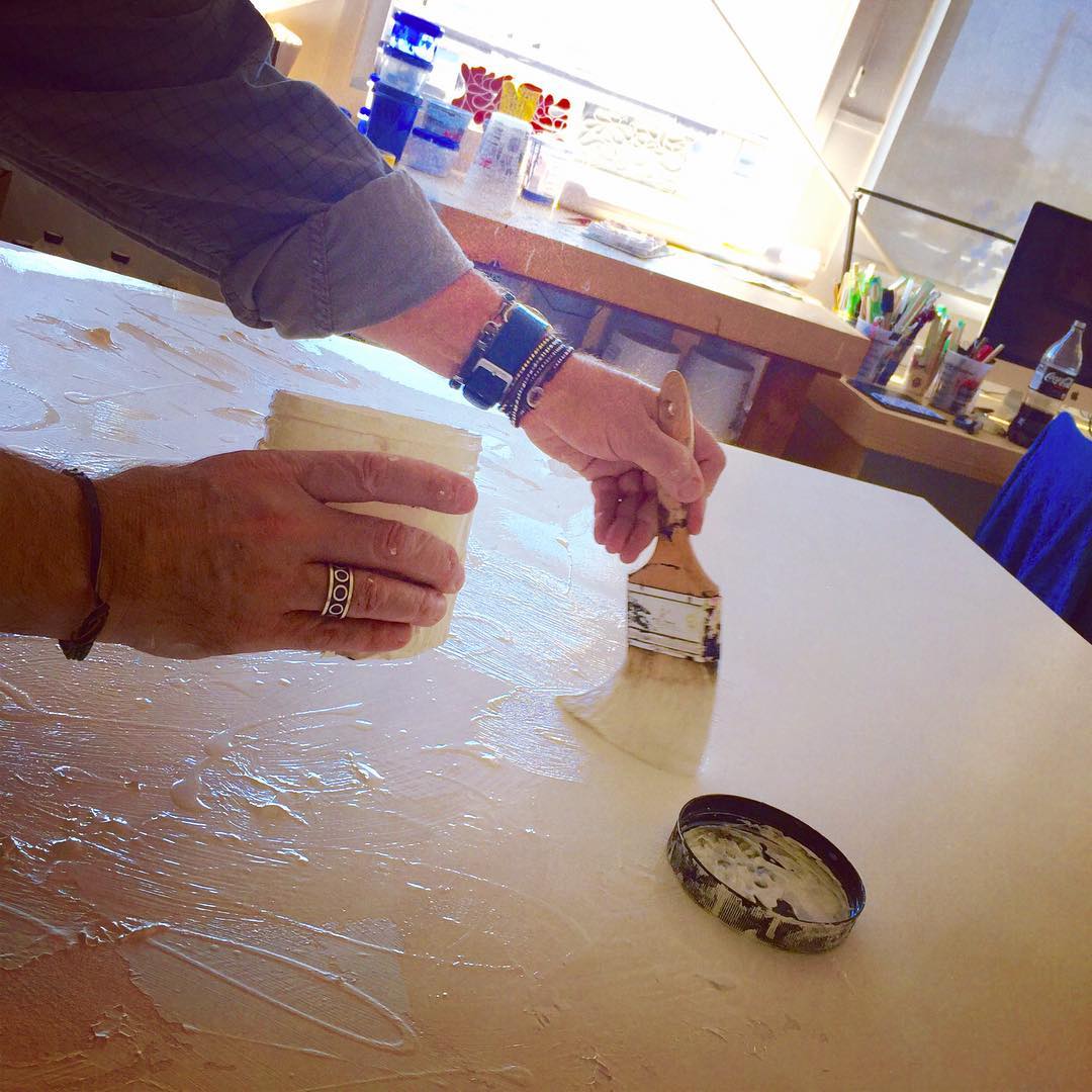 In the studio: Starting on 14 new paintings for this summers shows and one rather large art festival . I'm going to need a bigger paintbrush!  #memorialday #painter # #texture #painterslife #abstractart #sausalito #inthestudio #studiolife #abstractartist #deadline #artist #artoninstagram #studioflow #californiaartist #abstractpainting #brianhuberart #paintfaster #artiststudio #icbartists #sundayfunday #gettowork