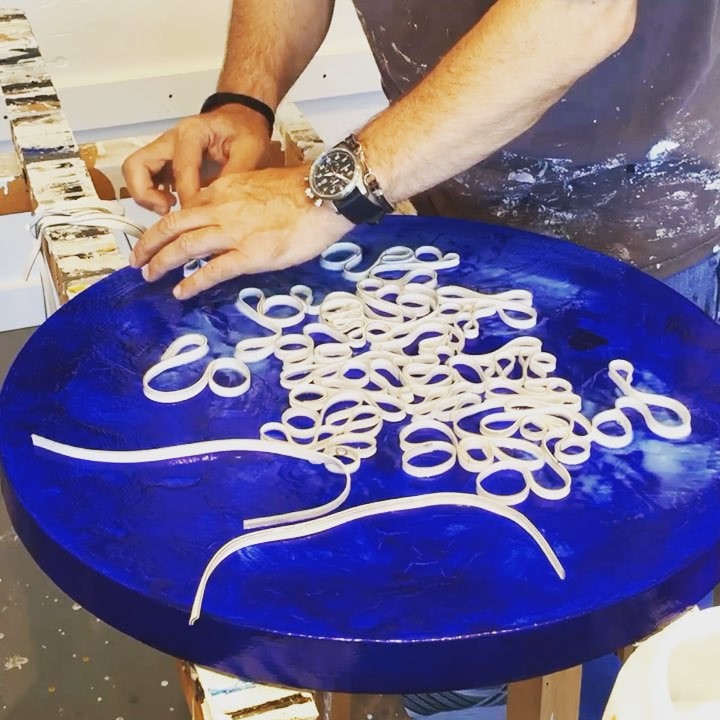 In the studio: time lapse video of assembly of small piece titled Pontchatrain. Fun to use layered acrylic gels to create shadow and flowing texture on my paintings. Enjoy!  #timelapse #abstract #lapse #brianhuberart #artstudio #abstractartist #artvideo #studiotime #studiolife #process #abstractpainting #bluepaint #circle #circleback #painterslife #californiaartist #vid #timelapsevideo #studioart