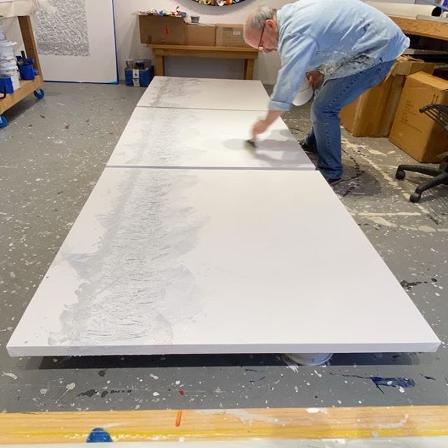 In the studio: Winter ️ white continues. 4th layer of broader marks and now more layers of white as part of the gestural underpainting. 48x144 (121x365cm) triptych. The multiple layers in the under painting include gestural scraping and wide brush patterns. Goal is to be done for @icbartists Winter Open Studios. December 6th through 9th. .
.