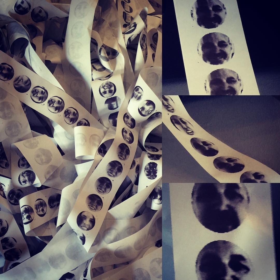 Nothing better than wasting time watching your face spit out of a ticker tape printer. #smile #artlife #artistworking #abstractart #brianhuberart #printingmyface #notatwork #face #studiolife #wastingtime