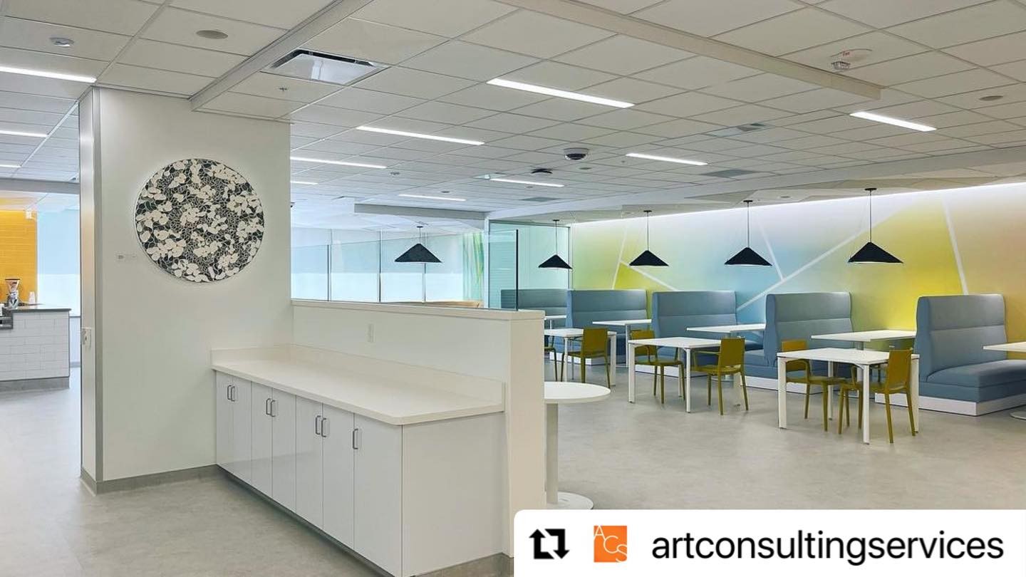 Thanks @artconsultingservices for this recent commission #repost 
・・・
Enjoying this fun cafe space that serves the 3 story medical office building we recently completed. Local artist, @brianhuberart work is so fascinating! He crafts tactile wall sculptures using handmade strips of acrylic paint which draws one in to examine the unique art medium.

#brianhuberart #artcommissions #artconsultant #icbartists #artonwalls #abstractartist #interiordesign #artinstallation #artinhealthcare #sanrafael #californiaartist #acrylicpainting #studiolife #abstractart #tondo #texture #comission #goldenpaints #artconsultingservices