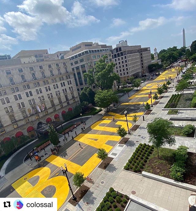 Thanks @colossal for the coverage. ・・・
Washington D.C.’s new Black Lives Matter mural on 16th street spans multiple city blocks. It was commissioned by the city at the direction of mayor @murielbowser and executed in permanent yellow street paint. It leads directly to the White House..
.
.
.