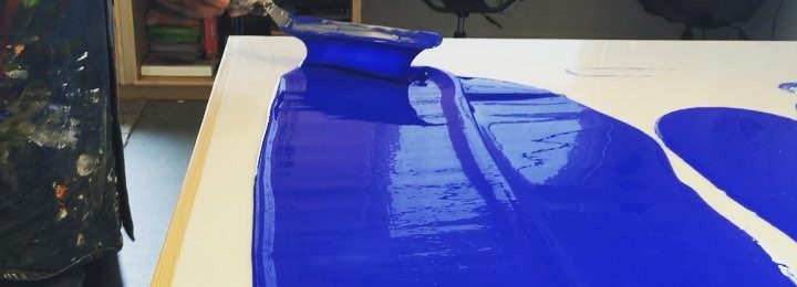 Today in the studio: More fun laying out gallons of blue acrylic gel. 5 days to dry then perfect acr