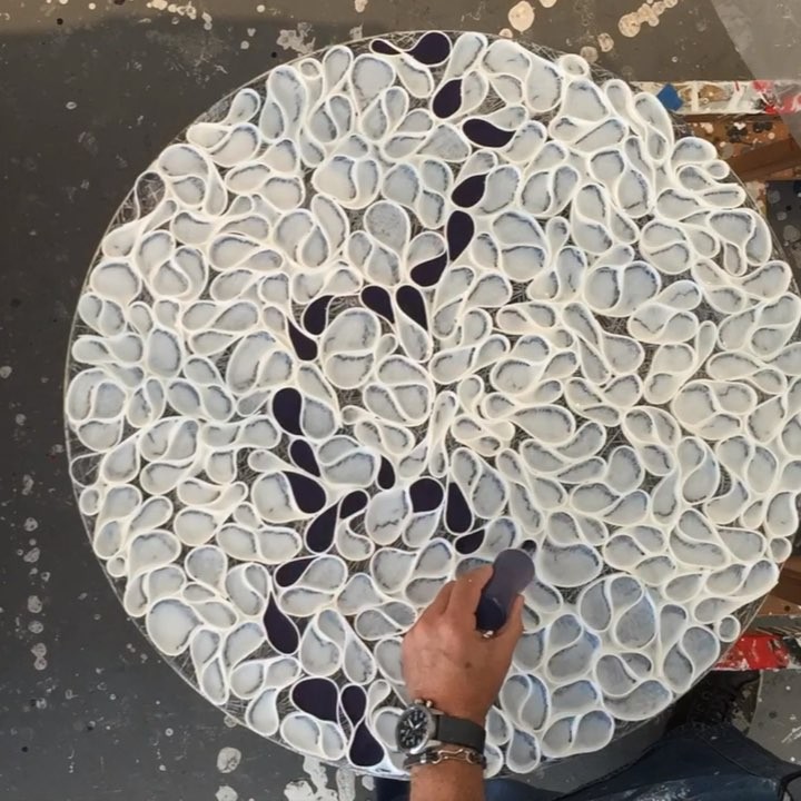 Today in the studio: Time lapse video of a small round painting being filled with  my new fav paint color mixes. This is one of the last Braided series pieces for upcoming art festival in Sausalito Ca.  Enjoy!